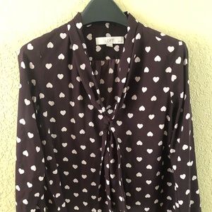 Ann Taylor xxs petite silk burgundy top shirt